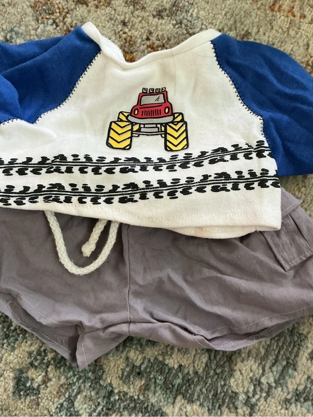 Build-A-Bear White & Blue Monster Truck Shirt with Yellow Accents